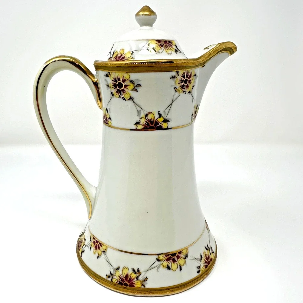 Antique Nippon Hand Painted Chocolate Pot Floral Gold Gilt Japan Porcelain